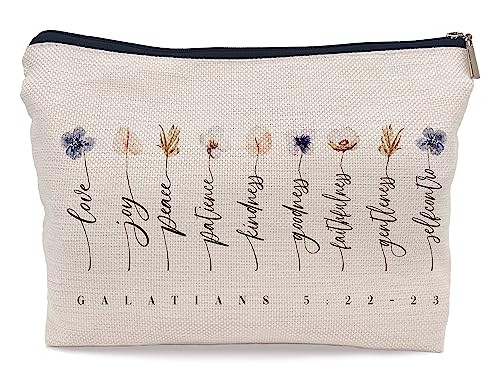 Christliche Bibelschrift Galater 5:22-23 Love Joy Peace Positive Kindness Selfcontrol Floral Make-up-Tasche Dekorative Damen-Kosmetiktasche Reißverschluss Beutel Reise Toilettenartikel, christliches von Ayxvt