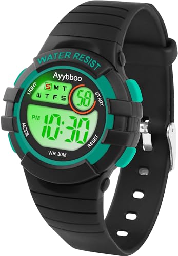 Ayybboo Kinderuhr Digital für Jungen Mädchen ab 4-15 Jahre,3 ATM Wasserdicht Armbanduhr Kinder mit 7-Farben LED,Digitaluhr Kinder mit Wecker,Stoppuhr,12/24H von Ayybboo
