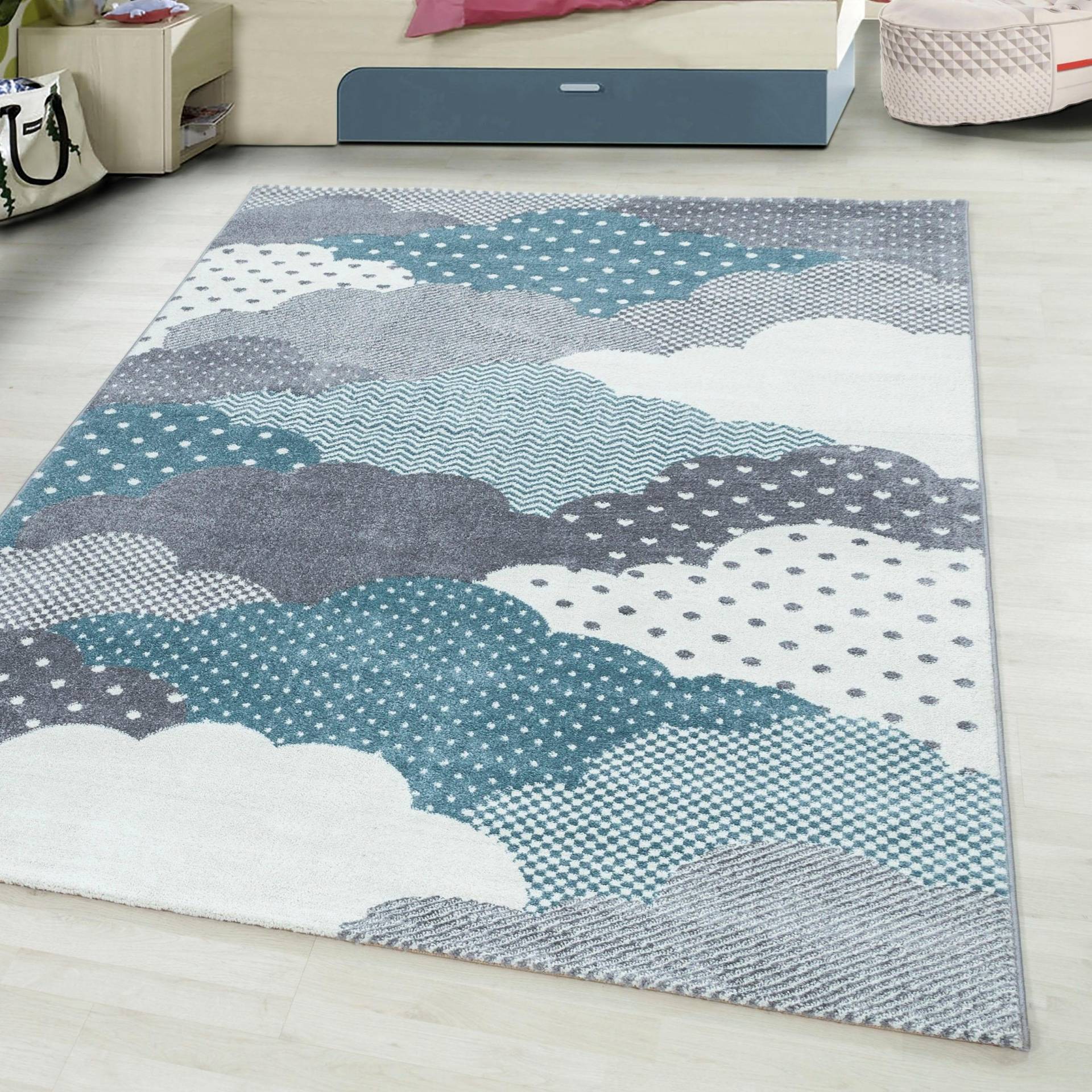 Ayyildiz Teppiche Kinderteppich "Bambi 820" rechteckig 11 mm Höhe auch in rund, Wolken Motiv, Kurzflor von Ayyildiz Teppiche