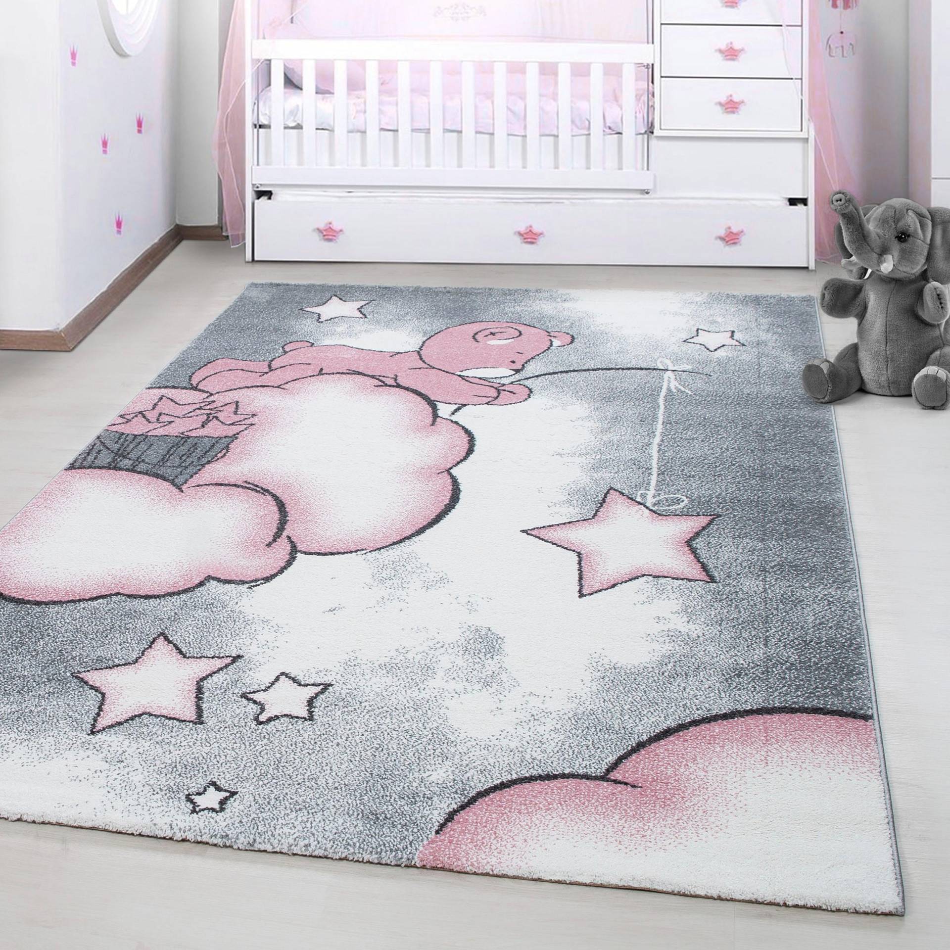 Ayyildiz Teppiche Kinderteppich "Kids 580" rechteckig 12 mm Höhe auch in rund, Teddybär, Sterne Design, Kurzflor von Ayyildiz Teppiche