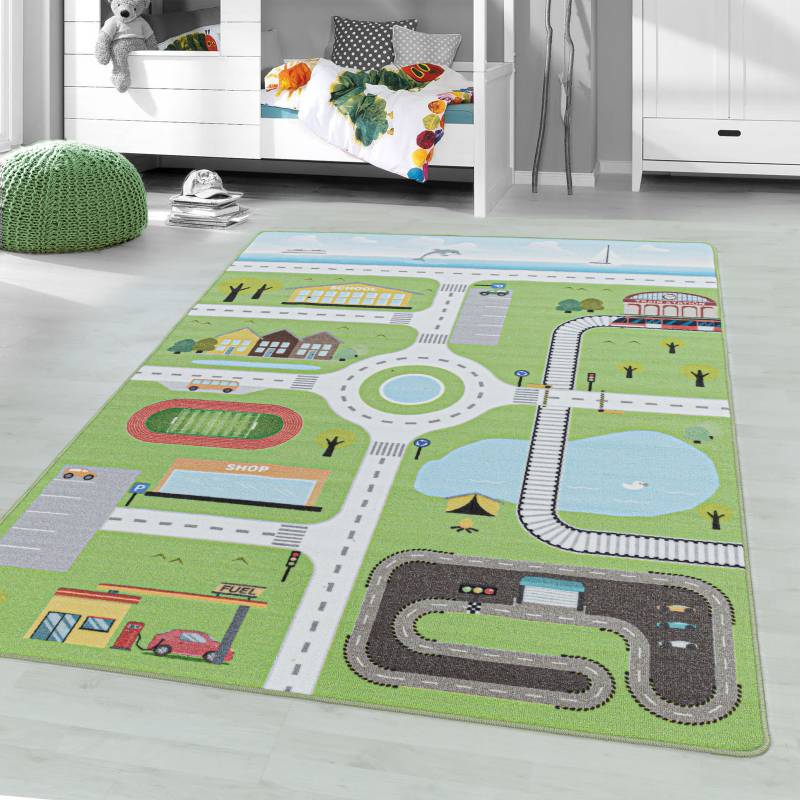 Ayyildiz Teppiche Kinderteppich "PLAY 2902" rechteckig 6 mm Höhe robuster Kurflor, Straßen Spiel Teppich, Kinderzimmer von Ayyildiz Teppiche