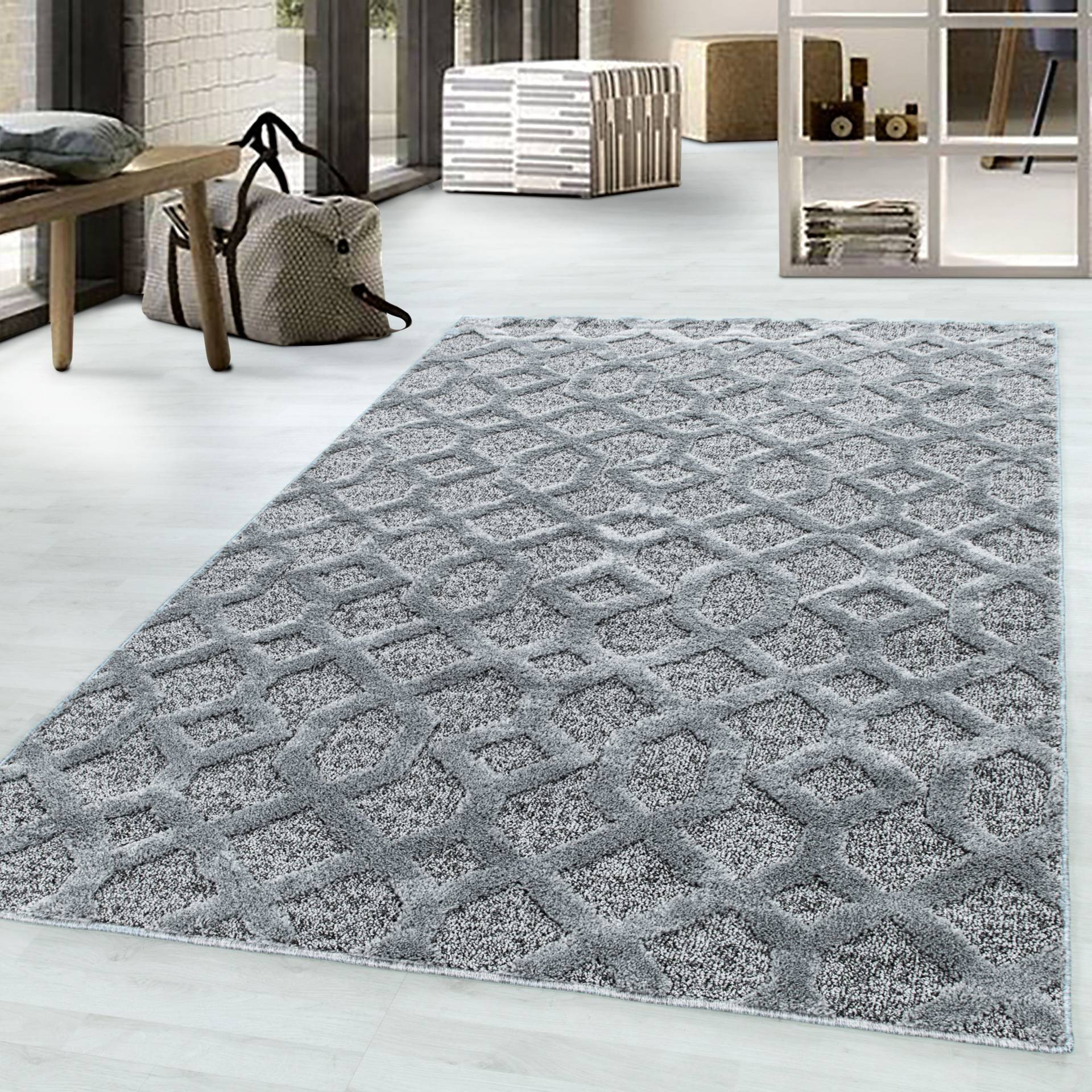 Ayyildiz Teppiche Teppich "PISA 4702" rechteckig 20 mm Höhe als Läufer und rund erhältlich, Hoch Tief Struktur, Wohnzimmer von Ayyildiz Teppiche