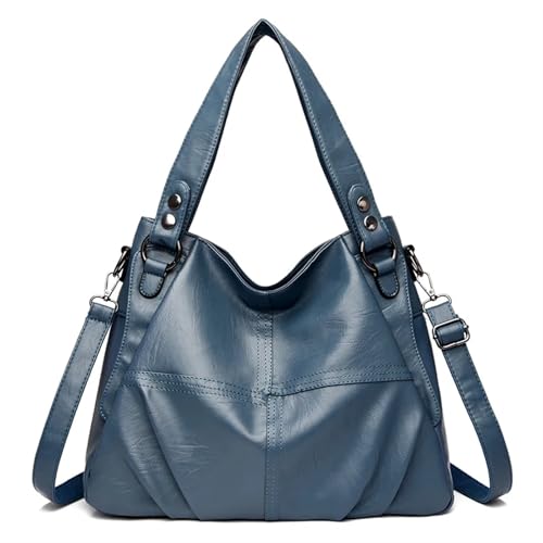 Ayztantine Große Kapazität Umhängetasche aus weichem Leder Handtasche im Messenger-Stil Nähen Volltonfarbe Damen Umhängetasche(Blue) von Ayztantine
