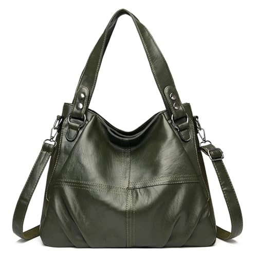 Ayztantine Große Kapazität Umhängetasche aus weichem Leder Handtasche im Messenger-Stil Nähen Volltonfarbe Damen Umhängetasche(Green) von Ayztantine