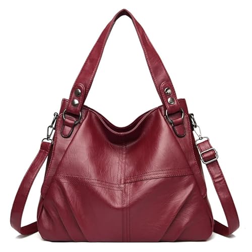 Ayztantine Große Kapazität Umhängetasche aus weichem Leder Handtasche im Messenger-Stil Nähen Volltonfarbe Damen Umhängetasche(Red) von Ayztantine