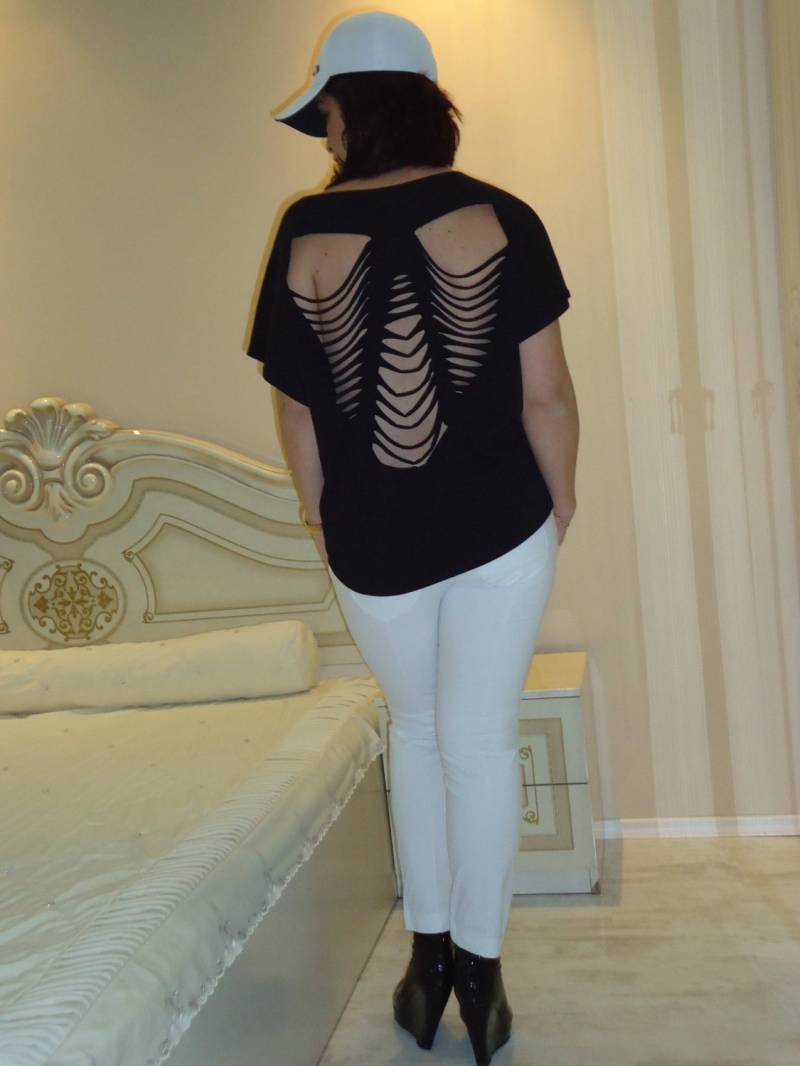 Einzigartige Hand Offen Extravagante Bluse T-Shirt/Sommer Top/Schwarz Rückenfreie Tunika Tops/Oversized Top/Alle Größen Erhältlich Us Uk Eu von AzaliaCult