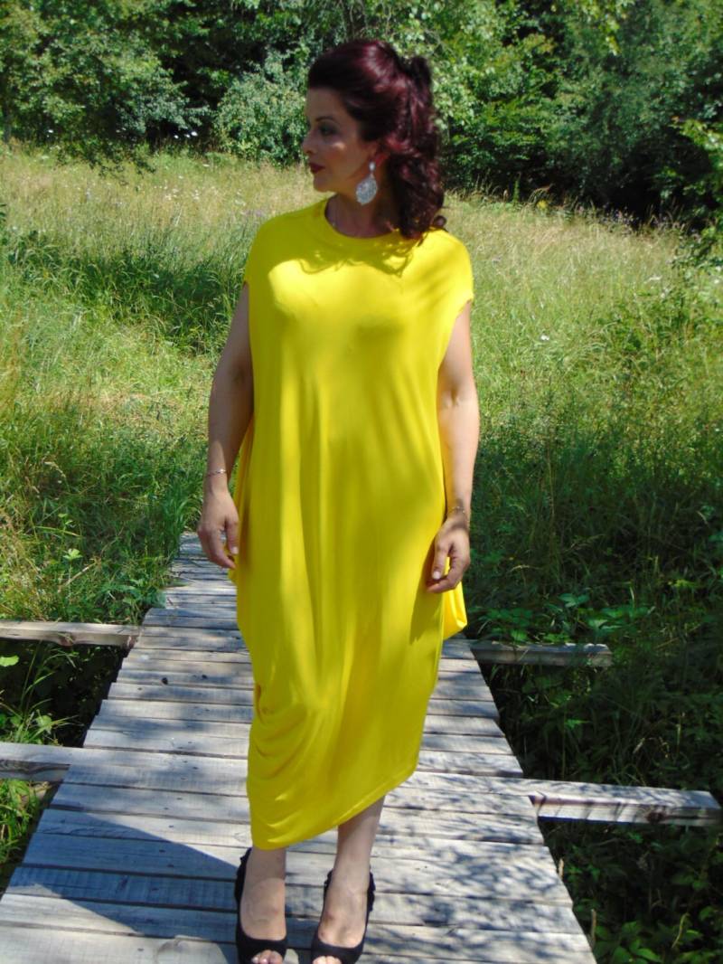 Gelbes Kaftan Maxi Kleid/Plus Size Kleid Top/Oversize Kleid/Party Kleid/Assymeric Kleid/Alle Größen Erhältlich Us Uk Eu von AzaliaCult