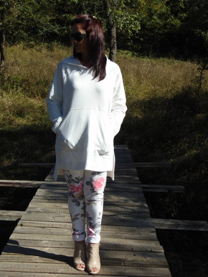 Neu Elfenbein Tunika/Sweatshirt/Baumwolle Tunika Top/Gemütliche Tunika/Tunika Mit Taschen/Tunika Kapuze/Tunika Maxi/Tunika Lang/ von AzaliaCult