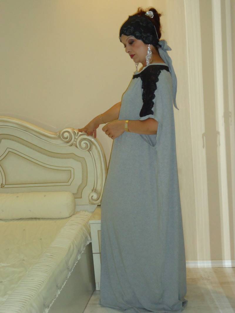 Oversize Kleid/Kaftan Robe Lace Boho Dubai Abaya Plus Size Maxi + Kopftuch Langer von AzaliaCult