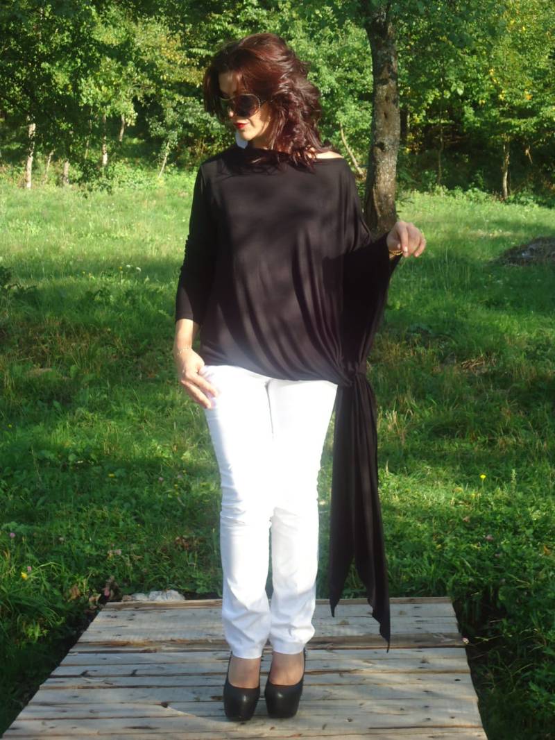 Oversize Schwarzes Top/Lockeres Top/Lässiges Top/Baumwolle Langarmtop/Extravagante Tunika Kleid Alle Größen Erhältlich Uns Uk Eu von AzaliaCult