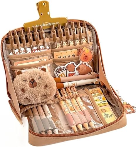 Azarton RefttenwMäppchen Federmäppchen Groß Kapazität für Mädchen & Jungen – Schlamperetui mit Reißverschluss, Schreibwaren Organizer für Schule & Büro, Multifunktionales Mäppchen (Braun) von Azarton