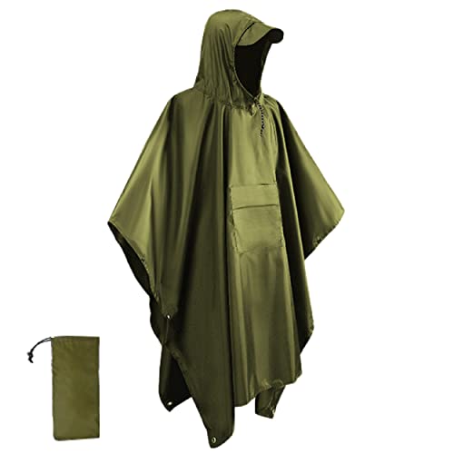 Azarxis Regenponcho, Regenponcho mit Kapuze, Tragbar Regenjacke Regenmantel für Wandern Camping Angeln (Armeegrün) von Azarxis