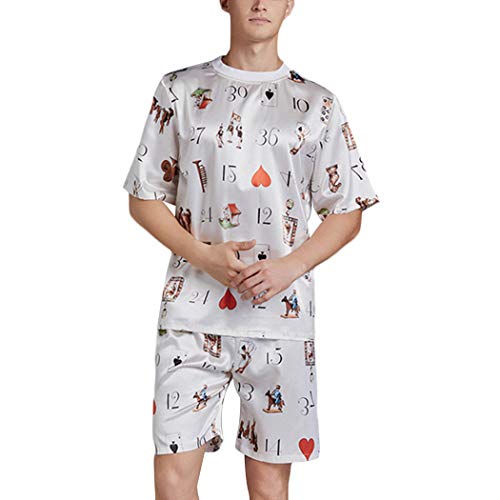 Azastar Herren Weich Cool Schlafanzug Dünn Seide Sommer Rundhals Kurz Pyjama Nachtwäsche von Azastar