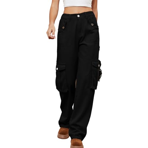 Azazaza Damen Cargohose Baggy Jeans Y2K Hose High Waist Streetwear Freizeithose Pants Arbeitshose mit Taschen von Azazaza