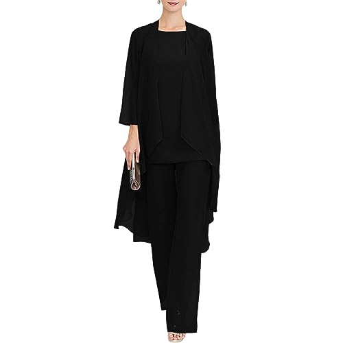 Azazaza Damen Hosenanzug 3 Teiliges Mutter der Braut Chiffon Shirt und Hosen Elegant Cocktail Party Hochzeit Festlich Hosenanzug von Azazaza