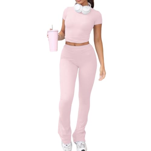 Azazaza Damen Skims Dupe Slim Fit Zweiteiliges Set Enges Kurzärmliges Oberteil und Low Rise Flare Pants Yoga Trainingsanzug Sport Lounge Set Azazaza Damen Skims Dupe Slim Fit Zweiteiliges Set Enges Kurzärmliges Oberteil und Low Rise Flare Pants Yoga Trainingsanzug Sport Lounge Set von Azazaza