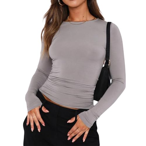 Azazaza Damen Skims Dupe Y2K Crop Top Basic Langarmshirts Eng Rundhals Slim Fit Langarm T-Shirt Oberteile Casual Streetwear von Azazaza