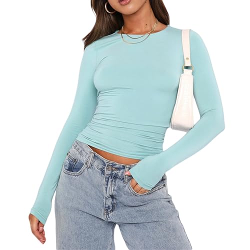 Azazaza Damen Skims Dupe Y2K Crop Top Basic Langarmshirts Eng Rundhals Slim Fit Langarm T-Shirt Oberteile Casual Streetwear von Azazaza