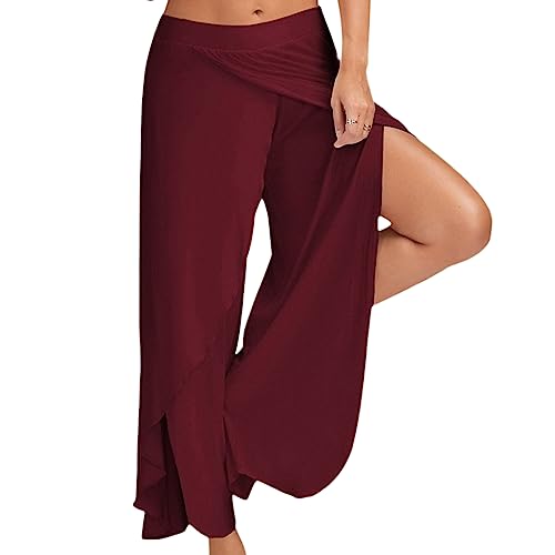 Azazaza Damen Yogahosen Hoher Schlitz Wide Leg Hose Sommerliche Sexy mit elastischem Bund Leichte Lockere Sporthose Elegante Damen Pumphose Große Größe von Azazaza