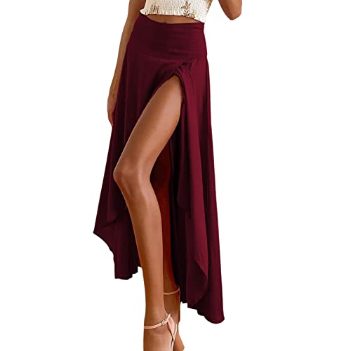 Azazaza Langer Rock Damen Mit Schlitz Sommer High Waist Flounce Midi Rock Elegant Freizeit Geblümtes Rock Knielang A-Linie Rock Strand Maxi Boho Faltenrock von Azazaza