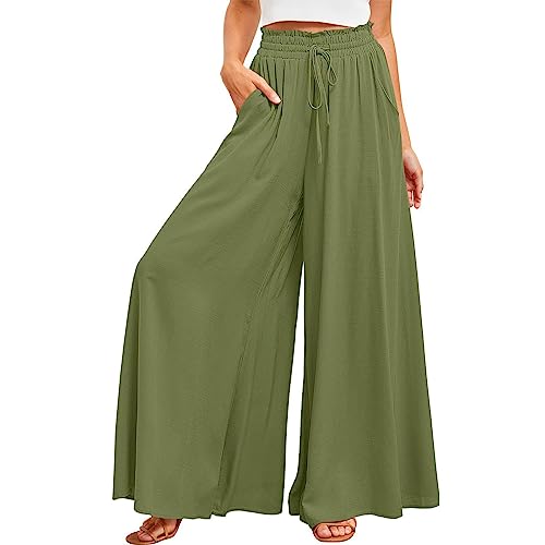 Azazaza Palazzo Hose Damen Sommer Elastische High Waist Leicht Weite Hose Damen Lässig Elegante Einfache Bauchweg Jogging Sommerliche Bootcut-Hose von Azazaza