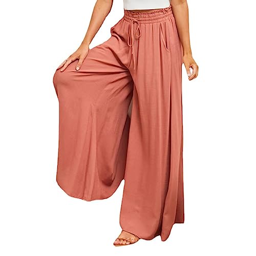 Azazaza Palazzo Hose Damen Sommer Elastische High Waist Leicht Weite Hose Damen Lässig Elegante Einfache Bauchweg Jogging Sommerliche Bootcut-Hose von Azazaza