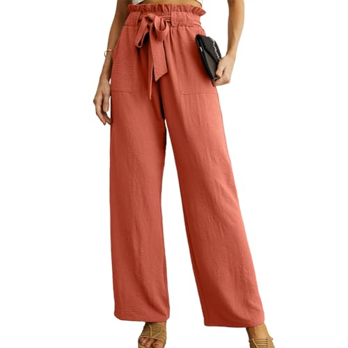 Azazaza Sommerhose Damen Palazzo Hose Hohe Taille Weites Bein Loungehose Elegant Boho Yogahose Lose Weite Hosenrock Flowy Freizeithose mit Taschen von Azazaza