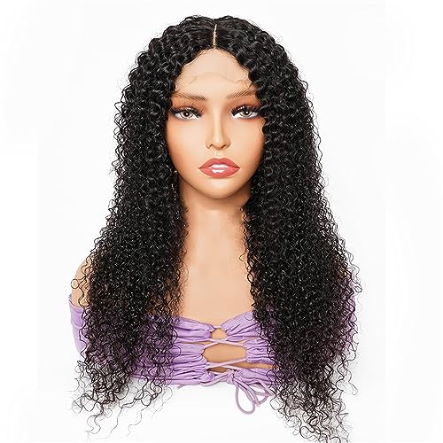 4X1 Spitze Perücken Lockige Echthaar Perücke T Teil Mittelteil Transparente Spitze Lockige Perücken Für Damen 150 Dichte Dichte 4x1 Lace Wig 16Inch von Azedssw