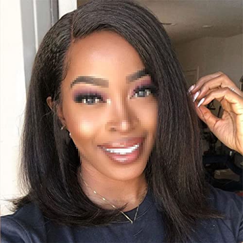 Bob Perücke Kurze Echthaar Perücken Für Schwarze Damen Gerade Frontal Perücke T Teil Spitzenperücke Vorgezupfte Spitzenperücke 13x4 Lace Wig 12 Inch 150Density von Azedssw