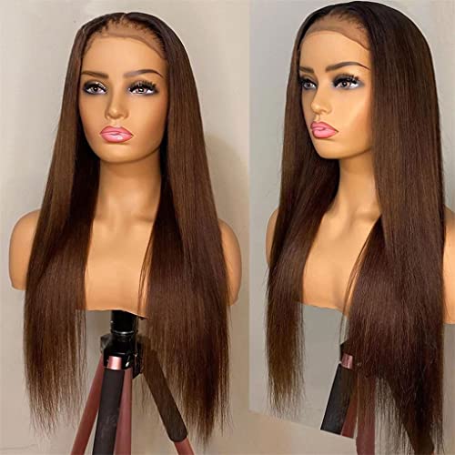 Brown 13X4 Lace Front Echthaarperücken Brown Colored Straight Lace Frontal Perücken Für Damen Straight Perücken 13x4 Lace Wig 12 Inch 180Density von Azedssw