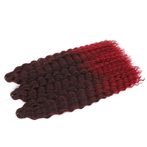 Damen Lockiges Wasser Welle Twist Häkeln Haar Synthetische Geflecht Ombre Tiefe Welle Flechten Haarverlängerung T1Burgundy 22Inch 55cm#4Pcs/Lot von Azedssw