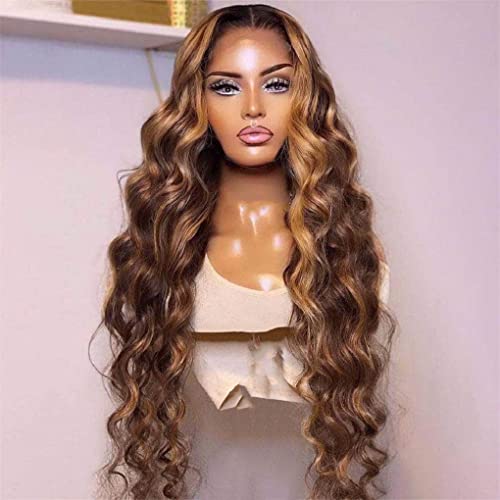 Damen Ombre 13X4 Lace Frontal Perücken Lace Front Perücken Körperwelle Highlight Perücke Echthaar Perücken 13x6 Lace Front Wig 12 Inch 180 Density von Azedssw