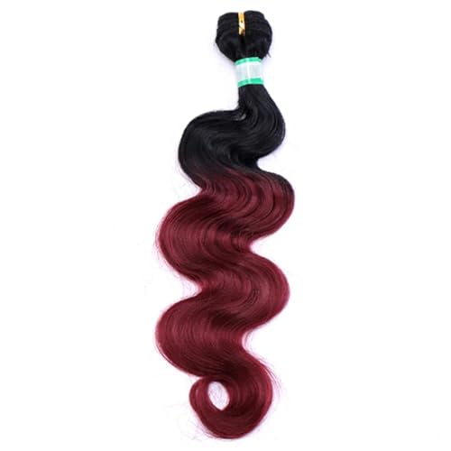 Damen Ombre Schwarz Burgund Körper Welle Haar Bundles Hochtemperatur Synthetische Haarverlängerungen T1 99J 16 inch von Azedssw