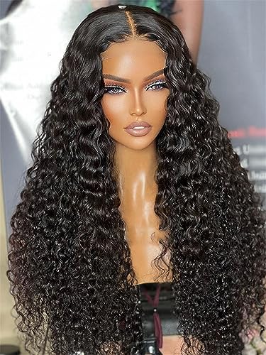 Damen Perücke Mit Spitze Vorne Tiefes Lockiges Echthaar Tiefe Welle Burgunderfarbene Lockige Perücke Natural Color Curly 12Inch 13x6 HD 150Density von Azedssw