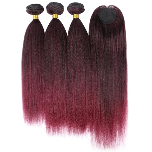 Damen Synthetische Verworrene Gerade Haarwebart Bundles Mit Verschluss Hitzebeständige Faser Ombre Haar Extensions T1B BUG 12 14 14 14 inch von Azedssw