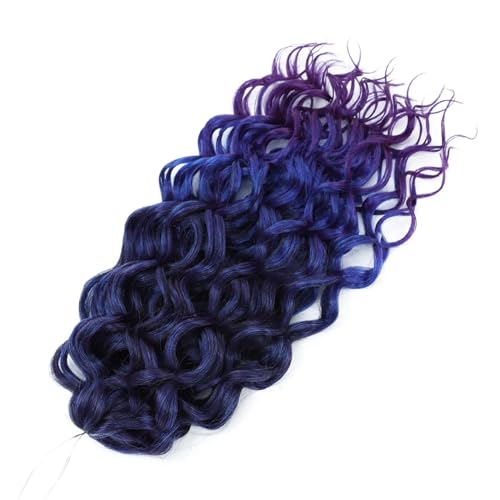 Damen Welle Flechten Haarverlängerungen Häkeln Zöpfe Kunsthaar Ombre Lockiges Blondes Wasserwellengeflecht T1B Blue Purple 18Inch#1Pcs/Lot von Azedssw