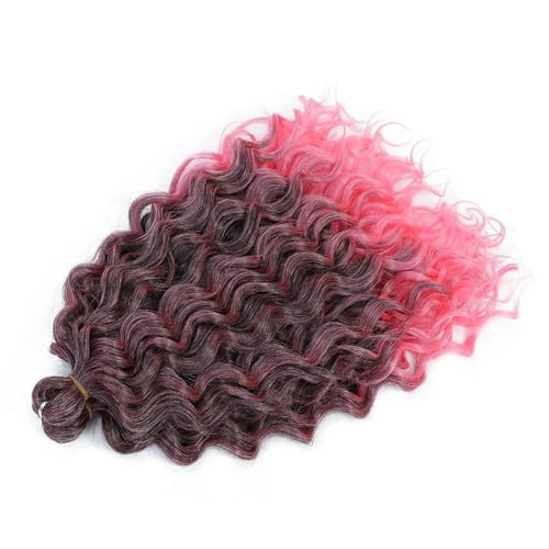 Damen Welle Flechten Haarverlängerungen Häkeln Zöpfe Kunsthaar Ombre Lockiges Blondes Wasserwellengeflecht T1B Pink 18Inch#1Pcs/Lot von Azedssw