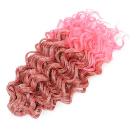 Damen Welle Flechten Haarverlängerungen Tiefes Wellenförmiges Twist Häkelhaar Synthetische Lockige Ombre Häkelzöpfe T27 Pink 24Inch 60cm#5Pcs von Azedssw