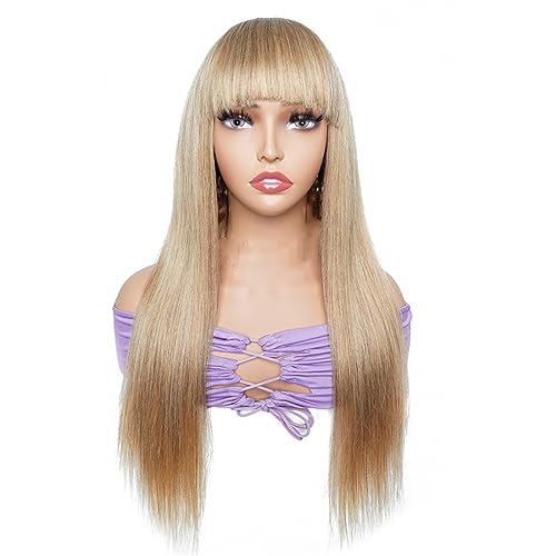 Echthaar Perücke Für Damen Mit Pony Vorgefärbt Honigblond Brasilianisches Haar 180 Dichte 27 22Inch 180Density von Azedssw