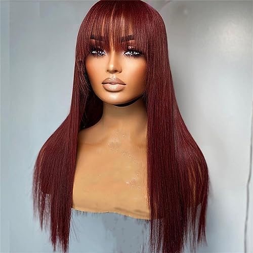 Gerade Bob Echthaar Perücke Mit Pony Für Damen Brasilianisches Remy Haar Leimlose Perücke 24Inch von Azedssw