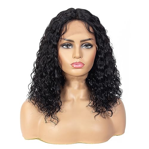 Mittlerer Teil Bob Perücken Für Damen Brasilianisches Haar Bob Spitze Perücken Vorgezupfte Tiefe Lockige Menschliche Perücken 1B 13x5x1 10Inch 150Density von Azedssw