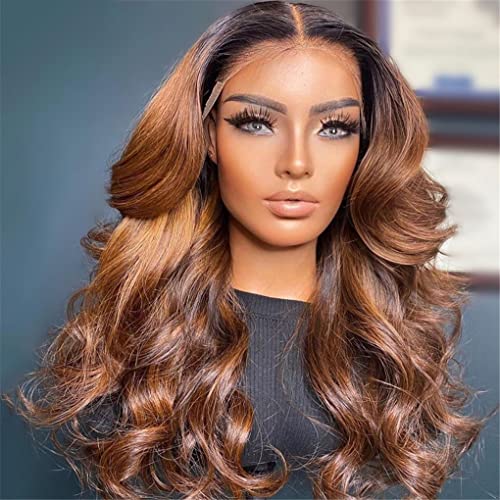 Schwarz Braun Lace Front Perücke Damen Pre Zupfte Transparente Spitze Körperwelle Lange Echthaar Perücken 1BB 14 Inch 13x6 Frontal Wig von Azedssw