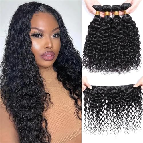 Wasser Welle Bundles 3/4PCS 100% Menschliches Haar Extensions Für Damen Natürliche Schwarze Farbe Reines Haar Bundles #1B 10 12 12 von Azedssw