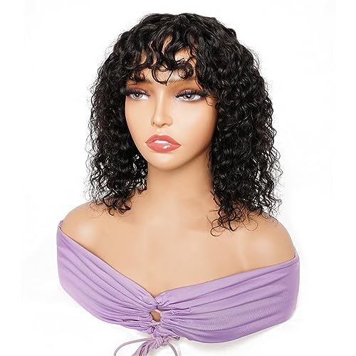 Wasserwelle 2X1 Spitze Bob Perücke Mit Pony Mittelteil Top Spitze Echthaar Perücken Für Damen 2x1 Lace Wig 12Inch 180Density von Azedssw