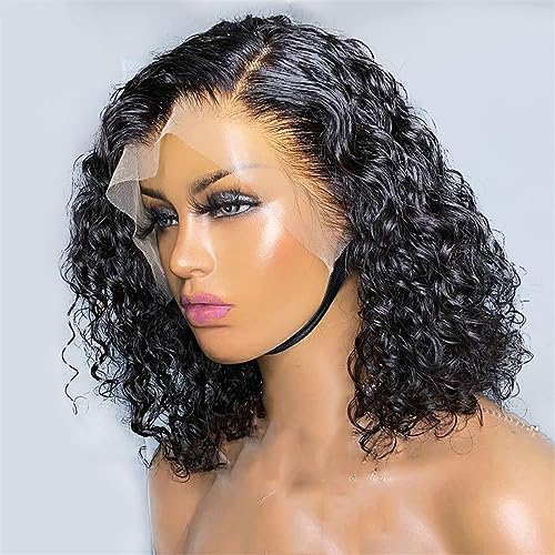 Wasserwellen Lace Front Perücke Echthaar Perücken Vorgezupft Gebleicht Bob Perücke Für Damen 13x4 lace wig 10Inch 150 density von Azedssw