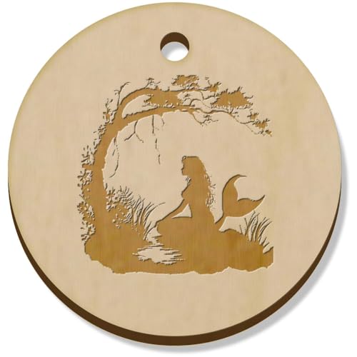 Azeeda 11 x 34mm 'Meerjungfrau-Silhouette mit Baum' Hölzerne Schmuckanhänger (PN00071782) von Azeeda