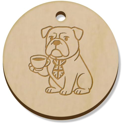 Azeeda 11 x 34mm 'Teezeit mit der Britischen Bulldogge' Hölzerne Schmuckanhänger (PN00075036) von Azeeda