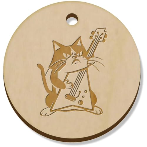 Azeeda 11 x 34mm 'Verrückte Katze spielt E-Gitarre' Hölzerne Schmuckanhänger (PN00072392) von Azeeda