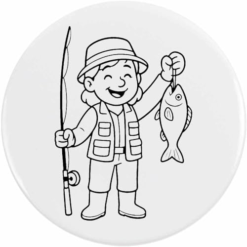 Azeeda 58mm 'Glückliche Fischerin fängt' Pin Knopf-Abzeichen (BB00145785) von Azeeda