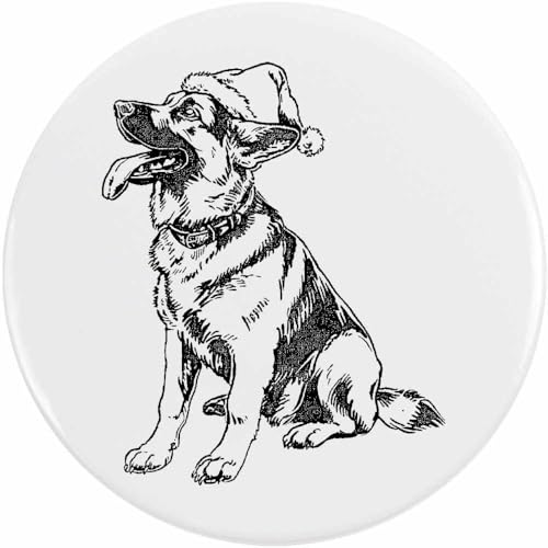 Azeeda 77mm 'Deutscher Schäferhund mit Weihnachtsmütze' Pin Knopf-Abzeichen (BB00146455) von Azeeda
